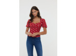Top esprit corsage élastiqué côté avec manches courtes bouffantes et tissu pois en viscose