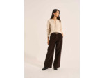 Pantalon large en velours de coton taille haute