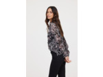 Blouse ample manches bouffantes, col fantaisie avec liens / imprimé tapisserie sur tissu chiffon polyester