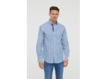 Chemise rayée en coton, manches longues, col boutonné, poche poitrine avec broderie