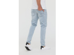 Pantalon 5 poches en tissu rayé oshkosh, coupe carrot, taille medum, fourche basse, bas de jambe ajusté