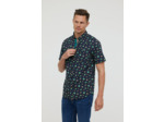 Chemise manches courtes en coton imprimé "Citrons", avec détails contrastés, col boutonné