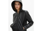 Blouson à capuche en cuir noir black