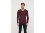 T-shirt basique col V manches longues en coton bio avec print poirtine