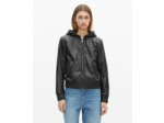 Blouson à capuche en cuir noir black