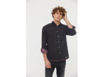 Chemise allover micro rayé, broderie poitrine et détails fleur