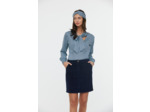 Blouse imprimé «70’s» en satin viscose avec col lavalière