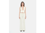 Pantalon Tailleur Écru Flare En Laine Et Coton ecru