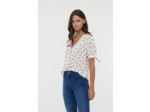 Chemise en viscose, manches courtes bouffantes nouées en bas de manche, col V et fermeture boutonnée, imprimé « Oranges »