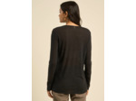 Tee-shirt col V et manches 3/4 en voile de laine