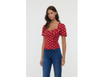 Top esprit corsage élastiqué côté avec manches courtes bouffantes et tissu pois en viscose