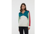 Sweat avec découpes, col montant, demi-ouverture zippée, broderie poitrine, poignet et bas corps avec rib