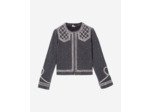 Veste en denim avec studs et perles grise black washed