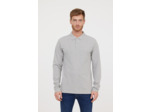 Polo basique manches longues en coton piqué bio, détail col et print poitrine