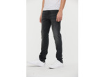 Denim semi enduit, carrot fit,taille medium,jambe ajustée, fourche légèrememt basse, resserré sur le bas