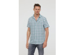 Chemise à carreaux manches courtes et broderie poitrine