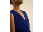 Robe longue plissée sans manches décolleté