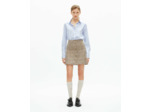 Mini jupe a carreaux plissee beige-brown