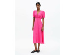 Robe Longue Manche Courte Boutonne Devant fushia