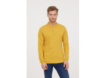 Polo basique manches longues en coton piqué bio, détail col et print poitrine