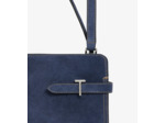 Sac porté épaule grand modèle Emie en cuir suède effet denim