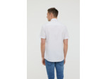 Chemise manches courtes en popeline de coton, boutonnage caché avec détails vichy, broderie poitrine et noeud papillon détachable en vichy