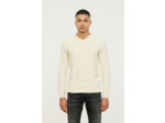 Pull basique col V maille fantaisie en coton bio avec print poitrine
