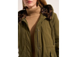 Parka mi longue à capuche avec doublure fausse fourrure léopard