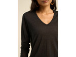 Tee-shirt col V et manches 3/4 en voile de laine