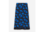 Jupe longue imprimée en soie avec détails en dentelle black blue