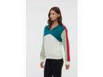Sweat avec découpes, col montant, demi-ouverture zippée, broderie poitrine, poignet et bas corps avec rib