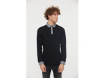 Polo coton jersey épais manches longues avec détails chemise col et poignets en micro carreaux, broderie LC poitrine