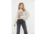 Pull ballon en laine mélangée jacquart fleurs baroques
