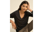 Tee-shirt col V et manches 3/4 en voile de laine