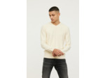 Pull basique col V maille fantaisie en coton bio avec print poitrine