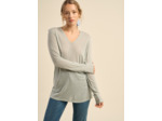 Tee-shirt col V et manches 3/4 en voile de laine