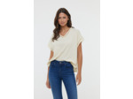 T-shirt en jersey de coton/lin, emmanchures tombantes, manches courtes,  col V, détails d'ajouré au col et à l'ourlet des manches, volume confortable