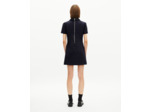 Robe courte col claudine en satin marine bleu