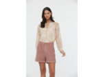 Blouse ample manches bouffantes, col fantaisie avec liens / imprimé tapisserie sur tissu chiffon polyester