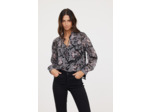 Blouse ample manches bouffantes, col fantaisie avec liens / imprimé tapisserie sur tissu chiffon polyester