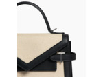 Sac à main double rabat moyen modèle Emilie en toile coton et cuir lisse