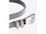 Ceinture Fine En Cuir Avec Strass Et Boucle Western antic silver
