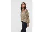 Blouse ample allover « imitation peau de serpent », manches longues bouffantes, col V, en tissu chiffon en polyester recyclé
