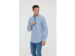 Chemise rayée en coton, manches longues, col boutonné, poche poitrine avec broderie