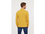 Polo basique manches longues en coton piqué bio, détail col et print poitrine