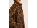 Manteau fausse fourrure léopard ajusté col droit
