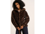 Manteau court en fausse fourrure léopard à capuche
