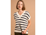 Pull sans manches ample à rayures marines en coton et laine