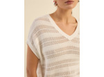 Pull léger en maille ajourée, manches courtes et col V