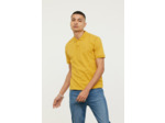 Polo basique manches courtes en coton piqué bio, détail col et print poitrine